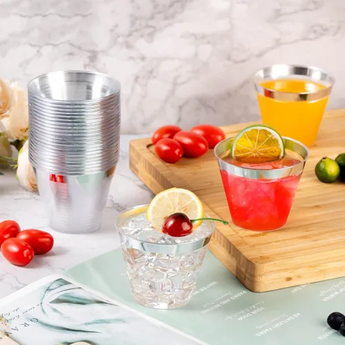 Miniatura 5 de Goodluck 50 piezas de vasos de plástico de 10 onzas para fiesta, vasos desechables plateados, vasos de cóctel de plástico para boda, Acción