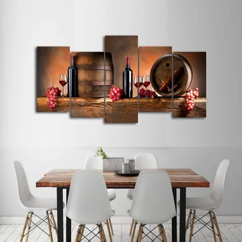 Miniatura 5 de Cao Gen Decor Art -K60527 5 paneles de arte de pared de frutas uvas de vino tinto pintura sobre lienzo estirado y enmarcado impresiones de lienzo