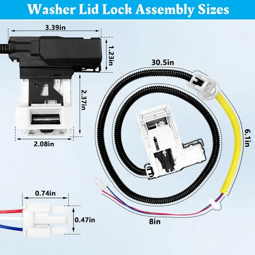 Miniatura 2 de W11307244 W10682535 Reemplazo de cerradura de tapa de lavadora para Whirlpool Maytag Amana Kenmore Series 110 200 500 Roper WTW5000DW1 RTW4516FW2