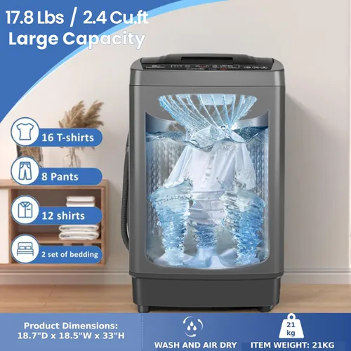 Miniatura 2 de NICTEMAW - Lavadora portátil de 17.8 libras con bomba de drenaje, lavadora y secadora compacta completamente automática de 2.4 pies cúbicos, 10