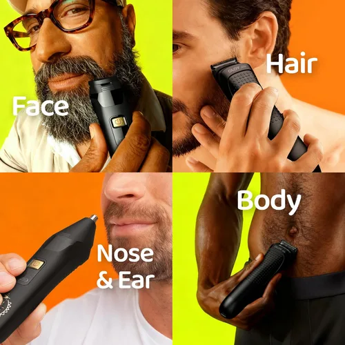 Miniatura 6 de Recortadora eléctrica de barba para hombres, recortadora de pelo de nariz y maquinilla de afeitar eléctrica para hombres, kit de aseo 10 en 1