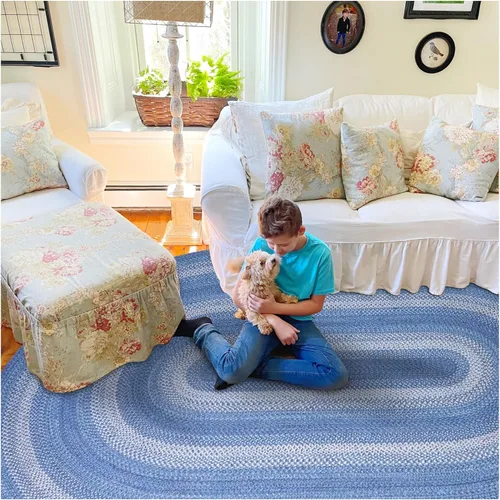 Miniatura 184 de Homespice Alfombras de Área Ovaladas Trenzadas de Yute Denim Azul de 8x10 pies para Sala de Estar, Dormitorio y Comedor. Apto para Mascotas. Estilos