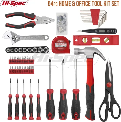 Miniatura 2 de Hi-Spec Kit de herramientas para el hogar de 54 piezas, color rojo, juego de herramientas manuales esenciales con caja de herramientas