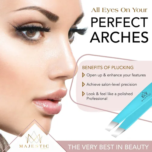 Miniatura 2 de Majestic Bombay Pinzas de punta fina + inclinadas para mujeres y hombres, garrapatas astilladas, depilación facial, cejas y encarnadas, afiladas