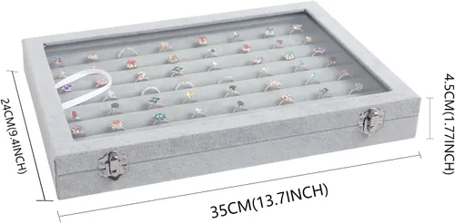 Miniatura 55 de Wuligirl - Joyero organizador de terciopelo para aretes, collares y pulseras con tapa transparente de exhibición, almacenamiento de joyas
