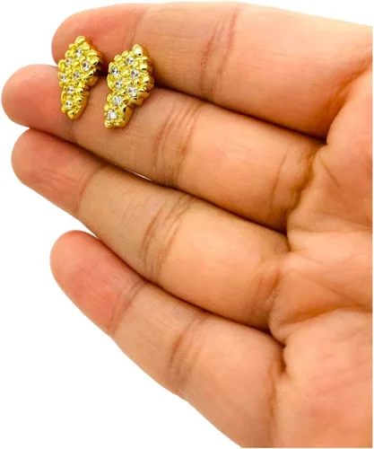 Miniatura 6 de Aretes de tuerca de plata de ley 925 con acabado de oro amarillo de 18 quilates para hombre