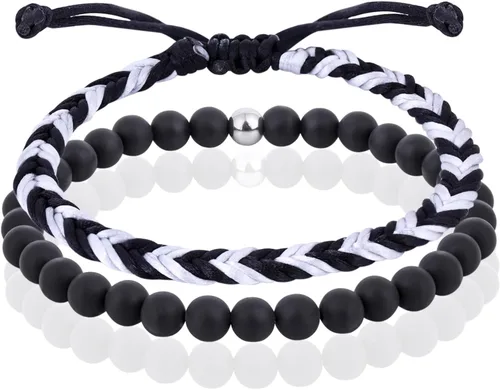 Miniatura 7 de Pulseras de cuentas negras para hombres y niños: 0.236 in de obsidiana ónix cuentas de lava para hombre conjunto de pulseras para hombre - Genial