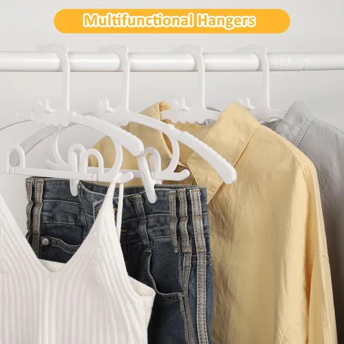 Miniatura 6 de Paquete de 50 perchas de plástico con 16 clips, colgador de ropa ajustable de 11 a 15 pulgadas, duradero y antideslizante, ahorra espacio para Blanco