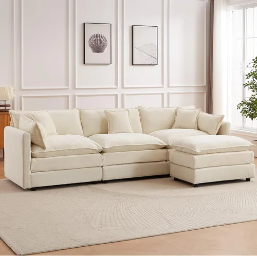 Miniatura 9 de Sofá modular seccional, juego de sofá en forma de L de 77 pulgadas con reposabrazos, cómodos sofás de nube de 2 plazas para sala de estar