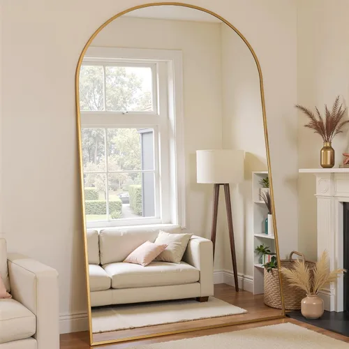 Miniatura 17 de Espejo de pie de 78 x 38 pulgadas, espejo grande arqueado con soporte, para dormitorio o tocador, espejo de cuerpo completo para colocar de pie