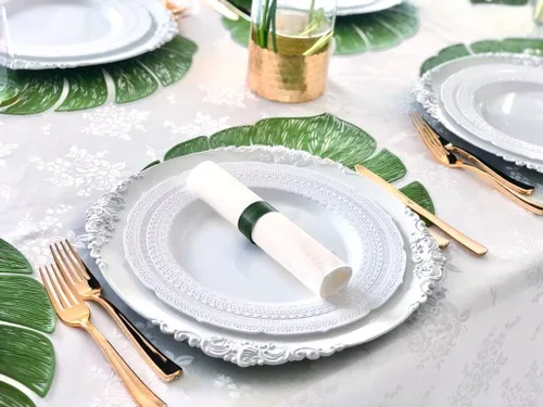 Miniatura 5 de Paquete de 240 platos, platos desechables de plástico extra pesados para fiesta de boda vintage (plato llano de 11 pulgadas, blanco castillo)