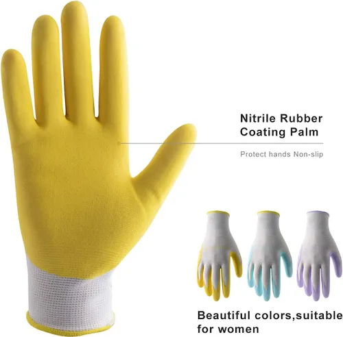 Miniatura 3 de HANDLANDY HLDD Gardening Gloves for Women, Womens Work Gloves with Foam Nitrile Coating, 6&3 Pairs Garden Glove DIY 3 pares