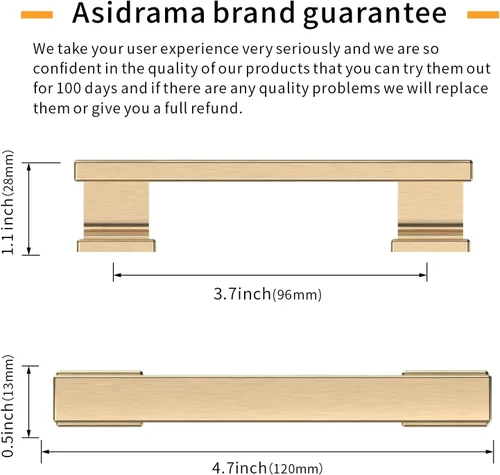 Miniatura 3 de Asidrama - Paquete de 6 manijas de gabinete de cocina color latón cepillado de 3.75 pulgadas (96mm), tiradores para gabinete, accesorios