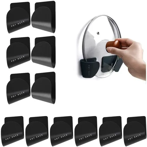 Miniatura 8 de 6 pares de organizadores de tapas de ollas de montaje en pared, organizador ajustable de tapa de bandeja de puerta de gabinete, ganchos de soporte