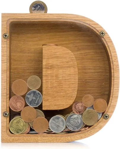 Miniatura 11 de Alcancía de madera personalizada con letra para niños, niñas y adultos, bancos de monedas de madera de roble duradero, 3 tamaños para elegir