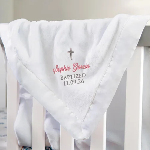 Miniatura 7 de Lifetime Creations Manta personalizada de bautismo para bebés: manta de bautizo blanca bordada personalizada, regalos de bautismo para niños