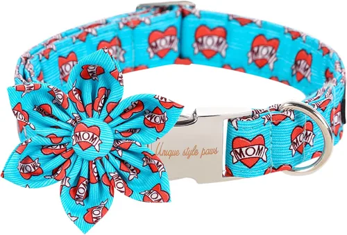 Unique style paws Collar de perro para el día de San Valentín con lazo de flores, collar de cachorro de corazón azul, el mejor regalo para niños