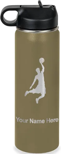 Miniatura 47 de LaserGram Botella de agua personalizada, hombre haciendo slam dunk de baloncesto, de acero inoxidable, de doble pared con aislamiento al vacío