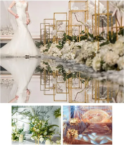 Miniatura 7 de LOYALHEARTDY Soporte de flores de boda dorado, soporte de columna de metal geométrico para boda, estante de exhibición de flores, centro de mesa
