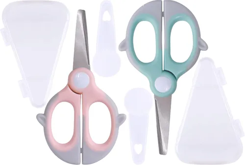 Tijeras de comida para bebés, tijeras Kicthen - Paquete de 2 tijeras portátiles para niños saludables, tijeras de acero inoxidable con estuche de