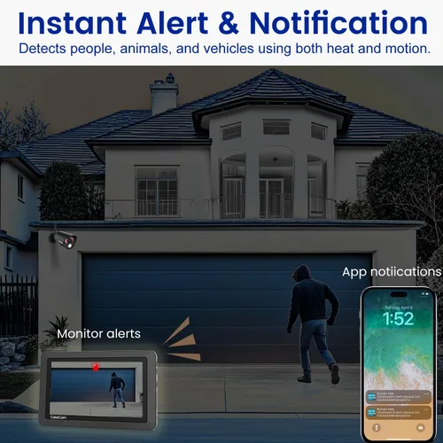 Miniatura 4 de CasaCam GuardianCam Air Sistema de cámara de seguridad inalámbrica con monitor de pantalla táctil de 7 pulgadas y 2 cámaras de 720p Alimentado