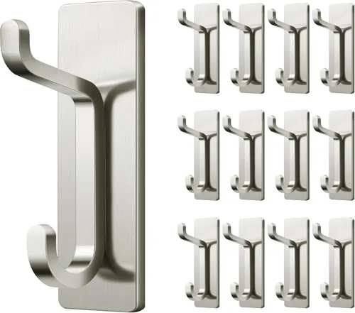 Miniatura 11 de pickpiff Ganchos de pared para abrigo y toalla: 13LB fuerte adhesivo para colgar puerta, níquel cepillado