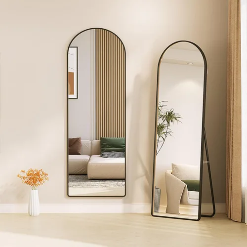 Espejo arqueado de longitud completa con soporte, espejo de cuerpo completo montado en la pared, espejo de tocador para dormitorio, de pie o para