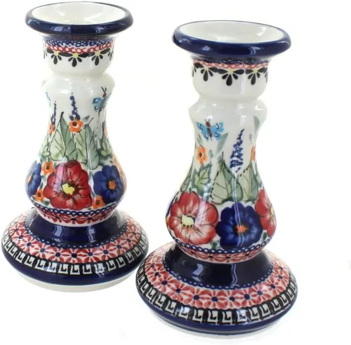 Miniatura 6 de Par de candelabros de cerámica polaca de rosa azul