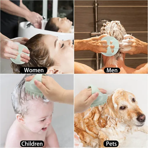 Miniatura 6 de BTYMS - Cepillo de champú y masajeador de cuero cabelludo de silicona, cepillo exfoliante para la cabeza - Verde