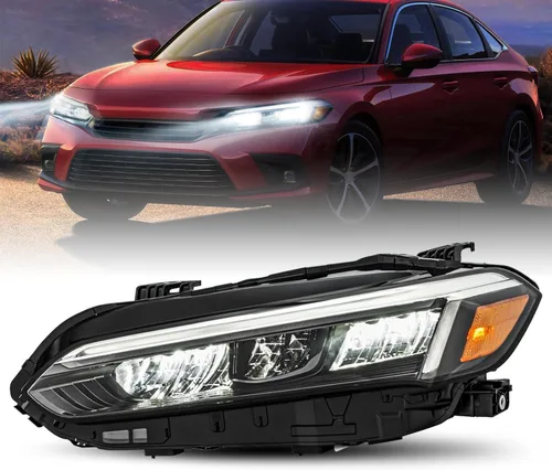 Miniatura 9 de JSBOYAT Conjunto de faros delanteros de repuesto con bombillas para Honda Civic 2/4 puertas 2004-2005, carcasa negra, reflector ámbar