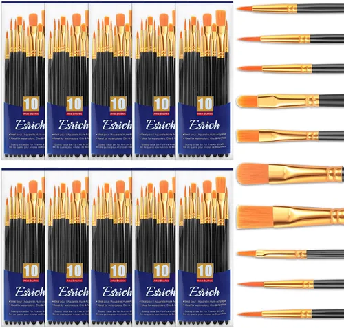 Juego de pinceles de pintura acrílica ESRICH, 10 paquetes/100 piezas de pinceles de acuarela, cabeza de cepillo de nylon, para pintura al óleo, Negro