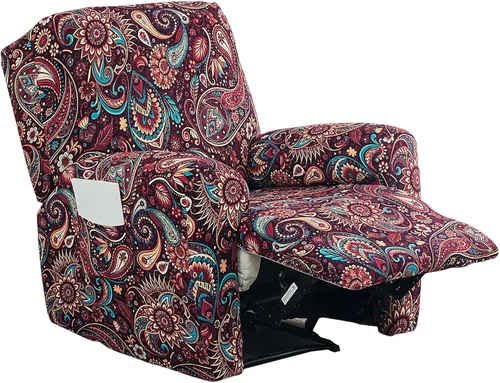 Miniatura 33 de NILUOH Funda para sillón reclinable, 4 piezas, elástica, estampada, con bolsillo lateral, funda para sofá reclinable, antideslizante, ajustable, 16