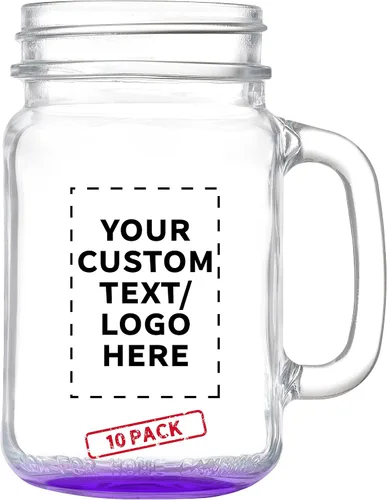 DISCOUNT PROMOS Tarros Mason personalizados con asas de 16 onzas, juego de 10, paquete personalizado a granel, estilo tradicional, alto estándar,
