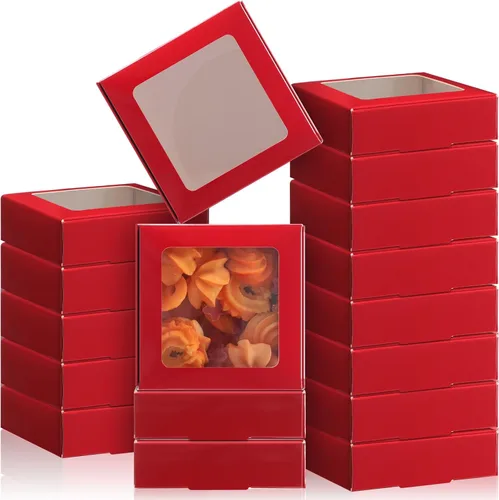 Miniatura 9 de Zonon 30 cajas de papel kraft con ventana de 4.13 x 4.13 x 1.18 pulgadas, embalaje de dulces, cajas de regalo pequeñas, soporte para jabón, mini