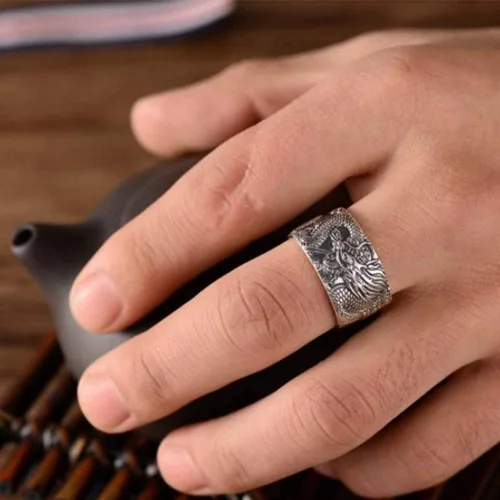 Miniatura 6 de Anillo de plata de ley 925 con diseño de dragón vintage