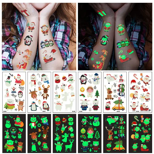 Miniatura 5 de Awinmay Tatuajes temporales luminosos de Navidad para niños, 120 piezas de calcomanías navideñas que brillan en la oscuridad para niños y niñas