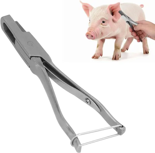 Topyond Alicates de etiqueta de oreja de cerdo, aplicador de etiquetas de oreja de acero inoxidable, herramienta de identificación de animales,