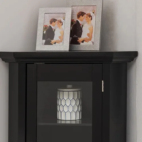 Miniatura 5 de Kings Brand Furniture - Armario de almacenamiento esquinero con puerta de cristal, vitrina de esquina con 4 estantes, gabinete de madera para sala