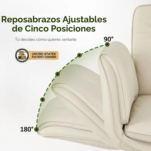 Miniatura 4 de amseatec Silla de oficina entrecruzada, silla de tocador de piel sintética con reposabrazos ajustables de 5 niveles y giratorio, silla ergonómica
