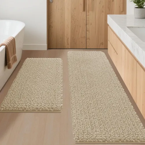 Miniatura 49 de ACCUMTEK - Juego de 2 alfombras de baño de lujo en color beige de 32"x20"+24"x17", alfombras de baño ultra suaves y gruesas absorbentes, alfombra