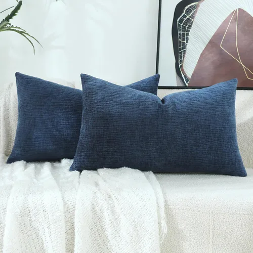 Miniatura 21 de Stellhome Blue Grey Chenille Throw Pillow Covers 16x16 Inch Set of 2, Soft Line Textured Cushion Cases, Modern Farmhouse Boho Home Decor for Couch