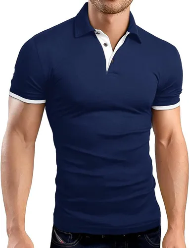 KUYIGO Camisas polo de manga corta para hombre, ajustadas, diseño básico, tops tipo camisa