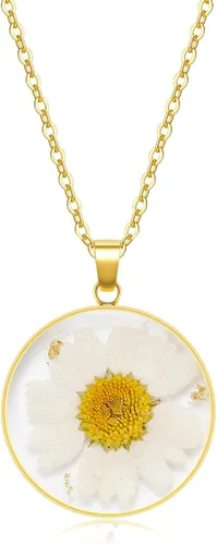 Miniatura 27 de Collares de flores de nacimiento para mujer, collar de 1 a 12 meses, collar de flores prensadas hecho a mano, regalo único de vacaciones, dorado, 18