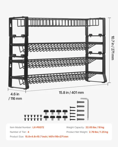 Miniatura 7 de VEVOR Organizador de especias desmontable para gabinete, organizador de condimentos apilable de 4 corbatas, tarros de especias, almacenamiento