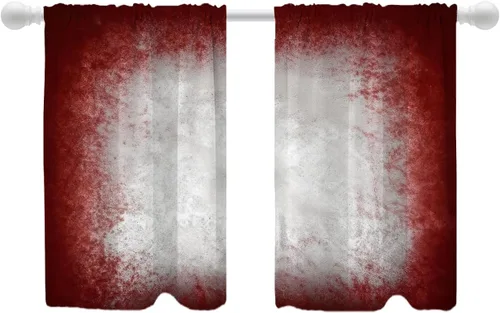 Miniatura 169 de Shrahala Beige and Orange Abstract Art Brushstrokes Blackout Curtain Tiers, Abstract Oil Paint Kitchen Valance Light Blocking Tier Drapes with Rod