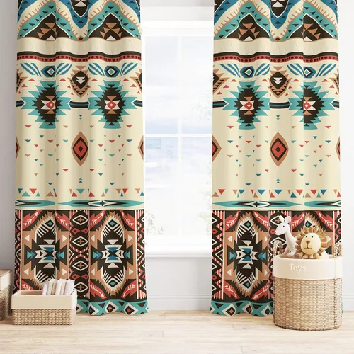 Miniatura 37 de YCness Cortinas aztecas, patrón étnico nativo nativo americano del suroeste, patrón étnico bohemio occidental geométrico para sala de estar