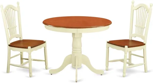 Miniatura 10 de East West Furniture ANDO3-BCH-W Juego de mesa de comedor de 3 piezas contiene una mesa redonda de madera con pedestal y 2 sillas de comedor