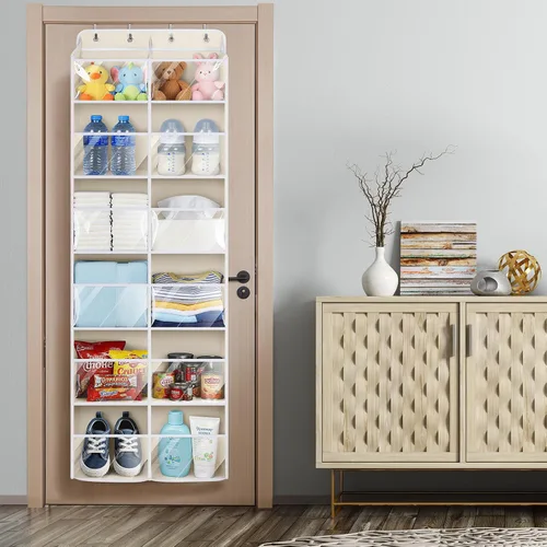 Miniatura 7 de Univivi Organizador para colgar sobre la puerta, 6 niveles detrás de la puerta con bolsillos profundos transparentes, organizador colgante para Beige