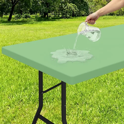 Miniatura 18 de Smiry - Mantel rectangular de vinilo con respaldo de franela elástica ajustada para mesas plegables de 2 pies, manteles impermeables y lavables