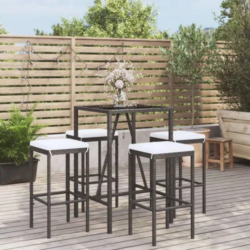 Miniatura 9 de Juego de 3 piezas de bar de patio con cojines de ratán de polietileno negro para jardín, balcón y porche